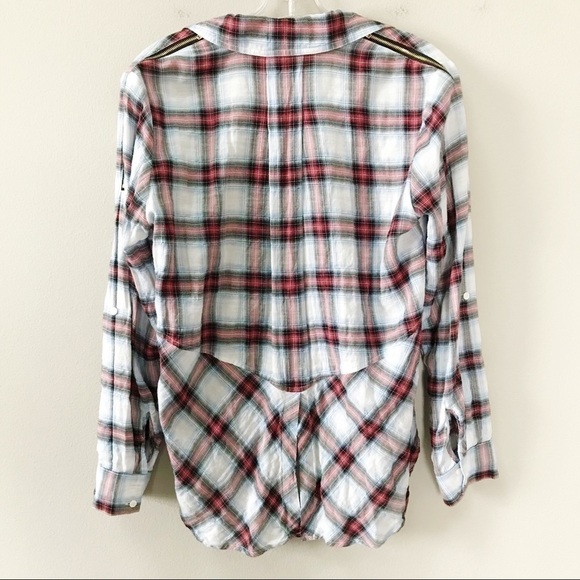 Sam Edelman Zip Shoulder Plaid Shirt Sz XS EUC - Picture 4 of 8